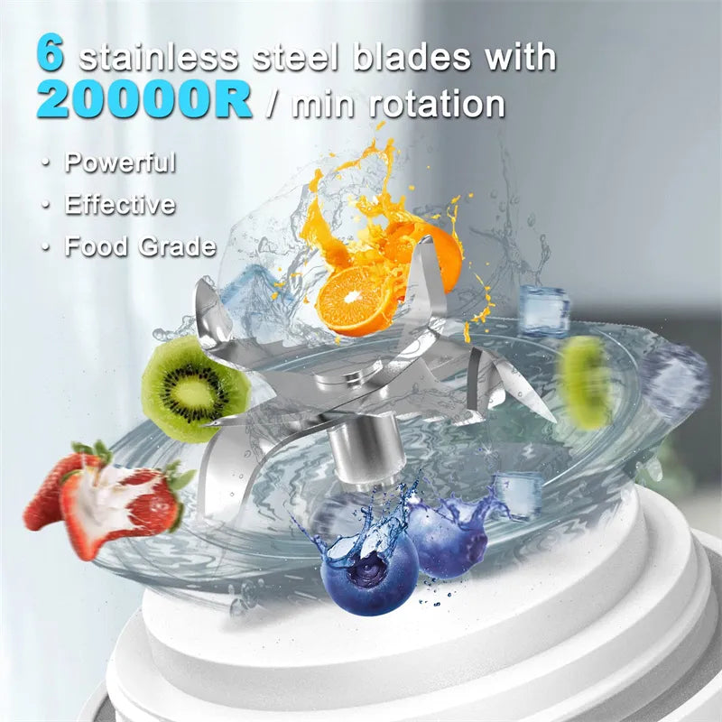 Portable Blender Juicer – Personal-Size Blender for Shakes and Smoothies with 6 Blades